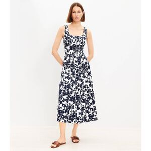 LOFT Petite Forget Me Not Ponte Seamed Flare Midi Sundress, size 0